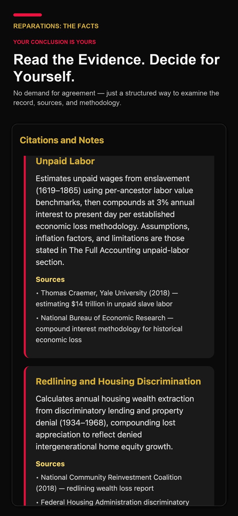 Reparations: The Facts — read the evidence and decide for yourself